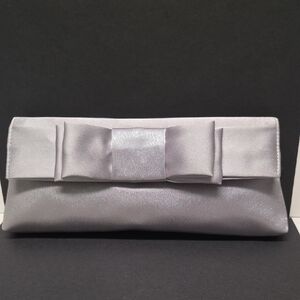 Gunne Sax Metallic Silver Clutch with Bow Accent